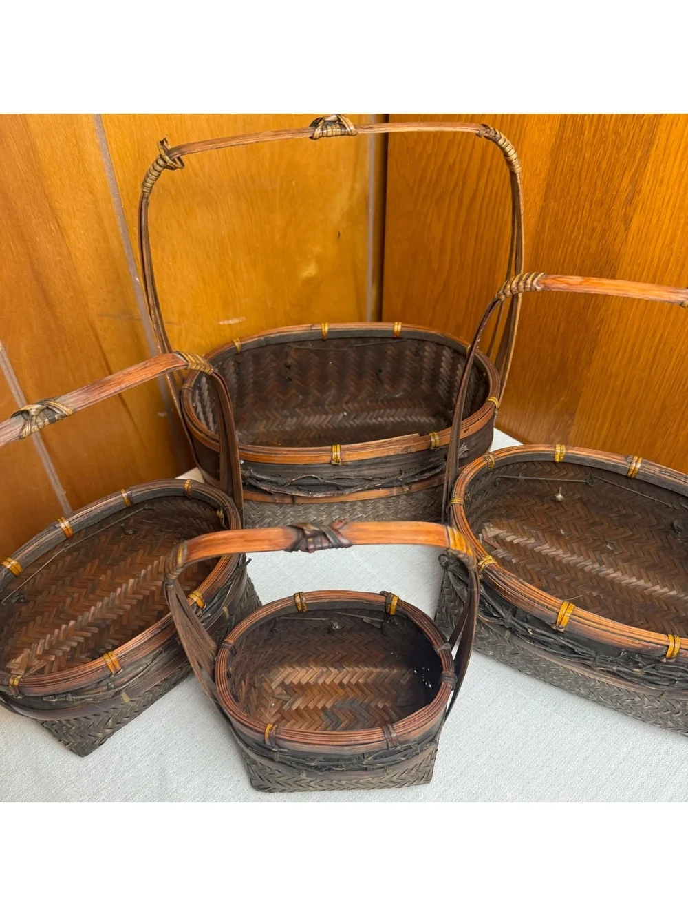 Handmade Woven Nesting Market Baskets Set Of 4 Rustic Farmhouse Decor